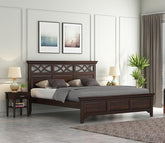 ONIJA Solid Sheesham Wood Queen Size Bed Without Storage Wooden Double Bed Palang Bed - WALNUT FINISH